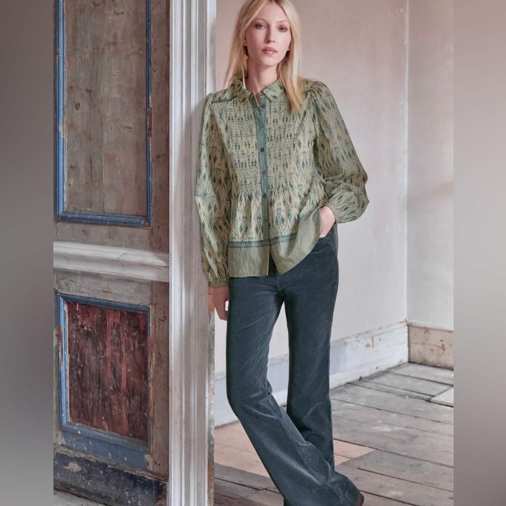 ☑️Wrap London Washed Teal Corduroy Flare Pant 10